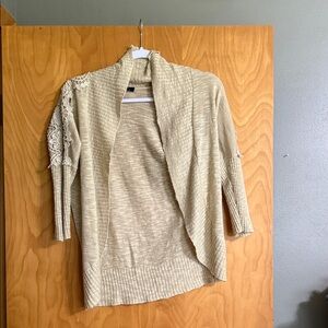 Deb Cream Open-Front Cardigan with Lace Detail